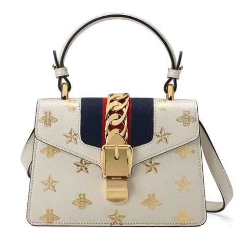 Gucci Sylvie Bee Star Mini Leather Bag In White .